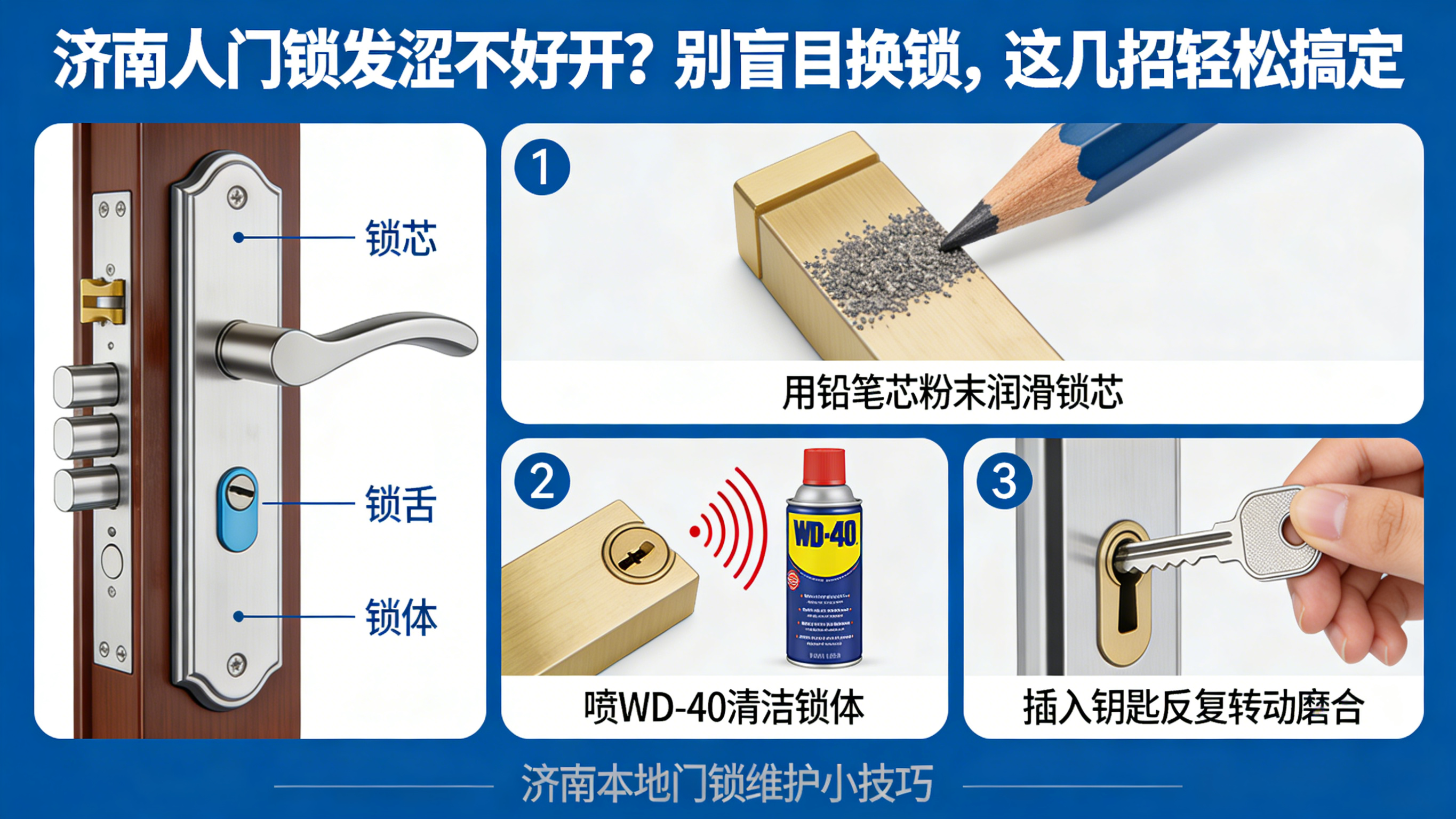 家里门锁发涩、不好开?济南人别盲目换锁,这几招轻松搞定|开锁换锁智能锁18888335500