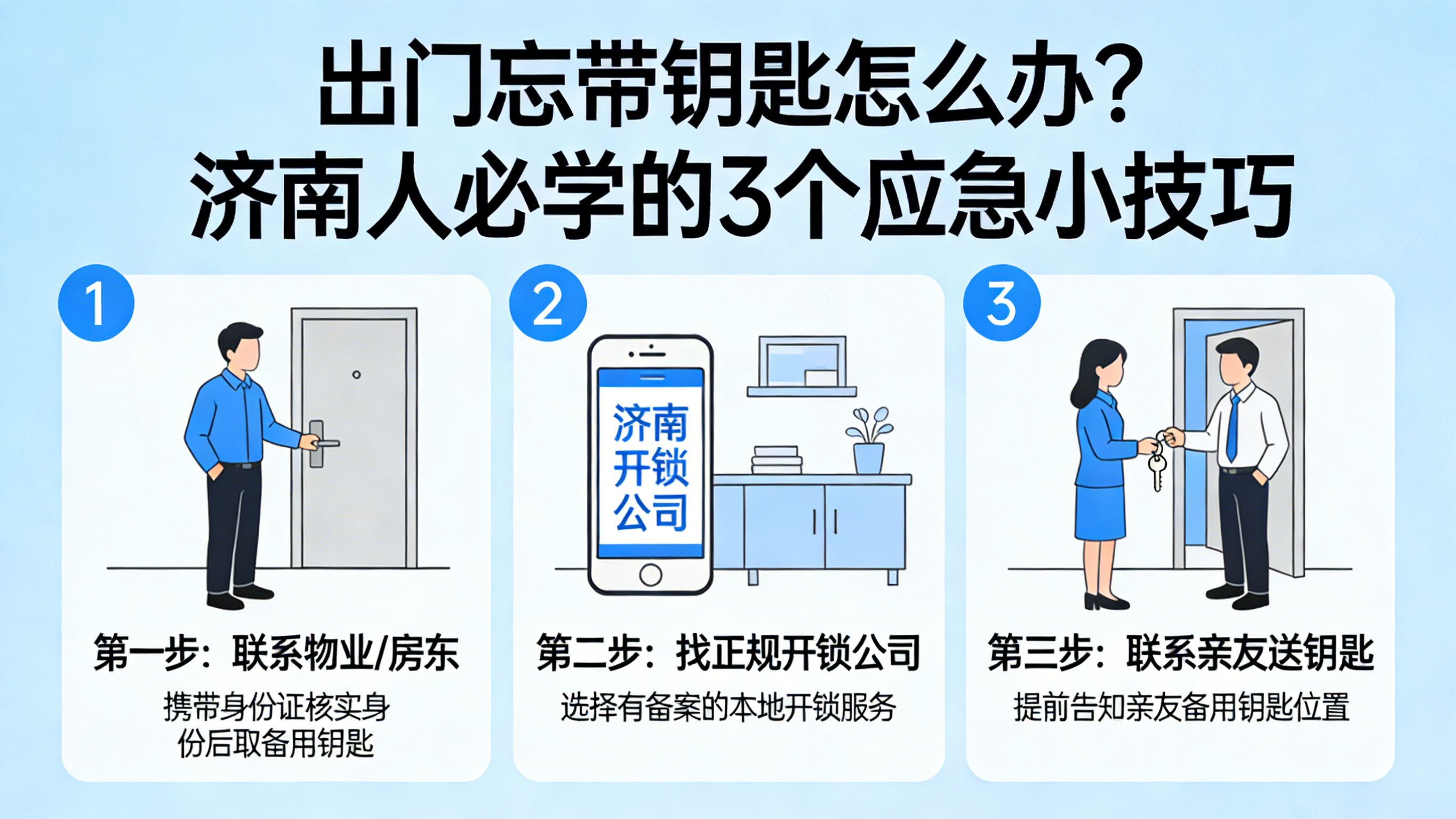 出门忘带钥匙怎么办?济南人必学的3个应急小技巧|开锁换锁智能锁18888335500