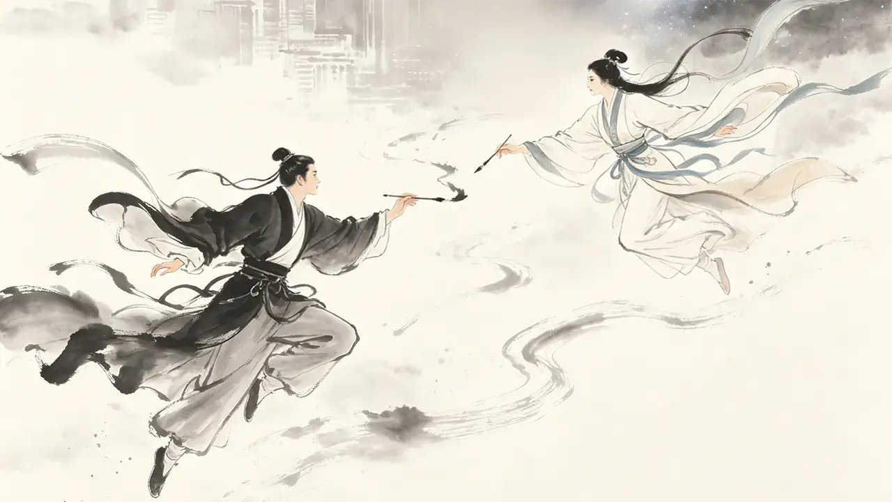 一个女人被天鹅带到空中的图像。