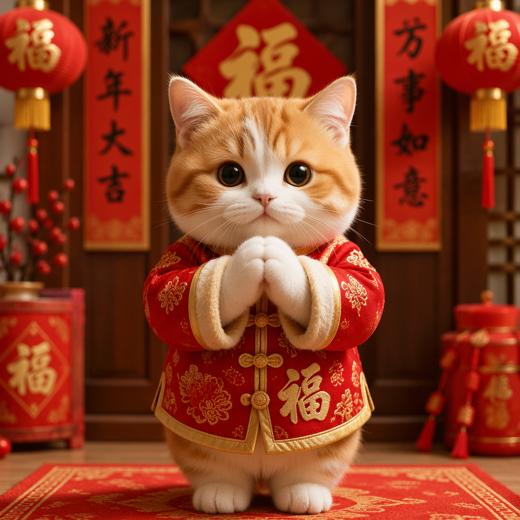 身着喜庆衣服的猫猫在拱手作揖.png