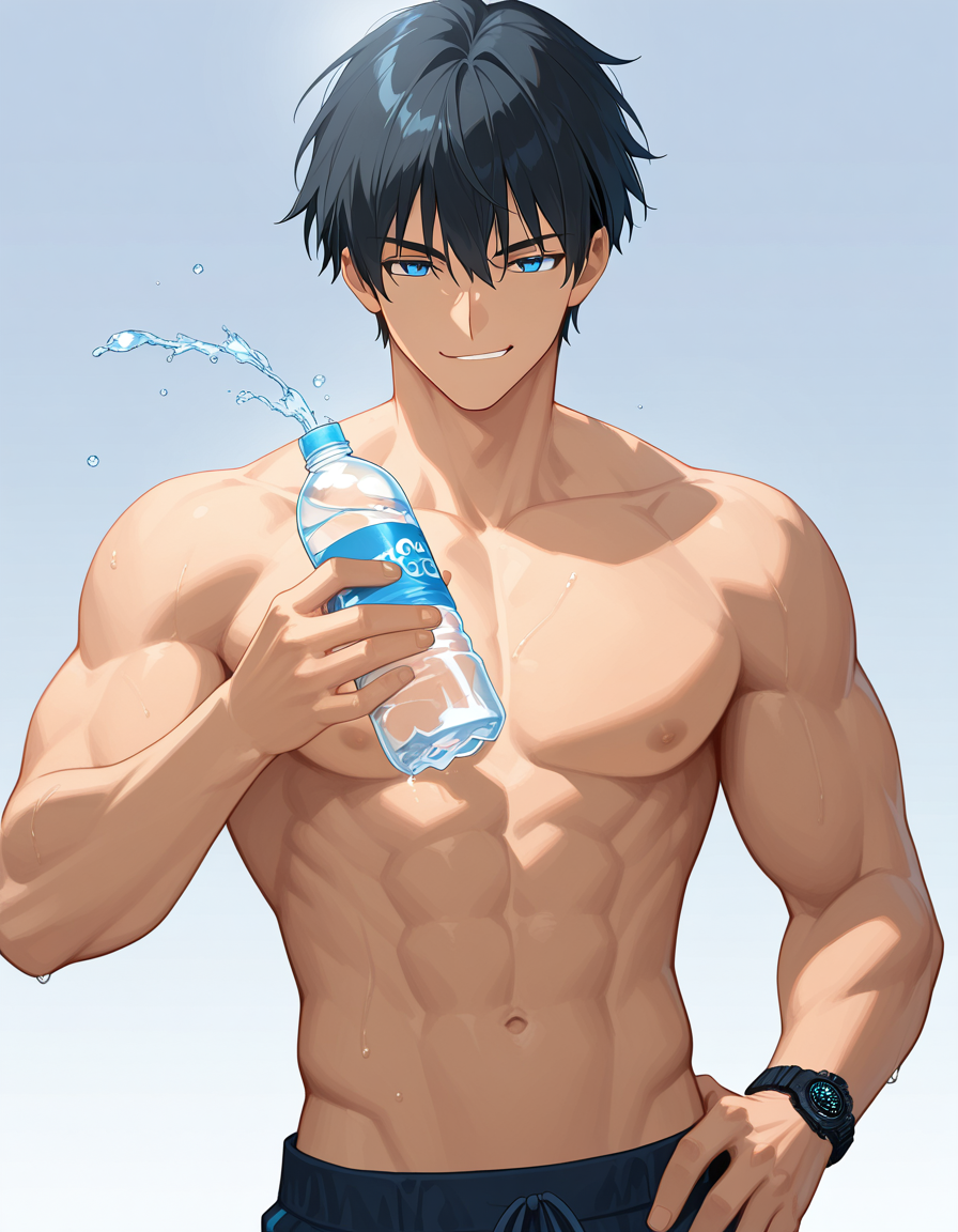 source_anime__masterpiece__best_quality__1boy___shirtless__a_handsome_muscular_boy__short_black_hair__confident_slight_smirk__black_tactical_watch_on_wrist__right_hand_on_hip__left_hand_3535186834.png