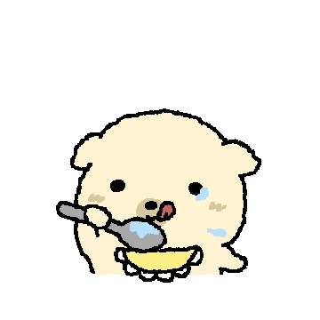 奶黄小狗戴着围兜舔汤勺.gif