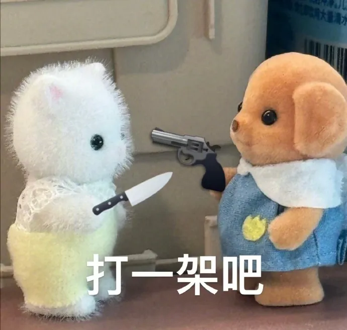 森贝儿和另一只玩偶分别拿枪和刀 打一架吧.webp