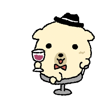 奶黄小狗翘脚坐在高脚椅晃红酒杯.gif