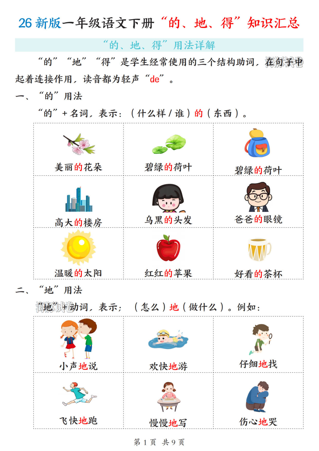 【海豚试卷】一年级（下）语文“的、地、得”知识汇总-1.jpg