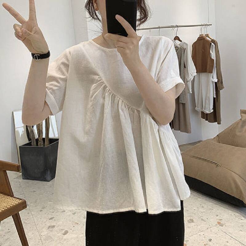 Shirts-Women-O-neck-Short-Sleeve-Pockets-Asymmetrical-Loose-Solid-Simple-All-match-Korean-Style-Daily.jpg