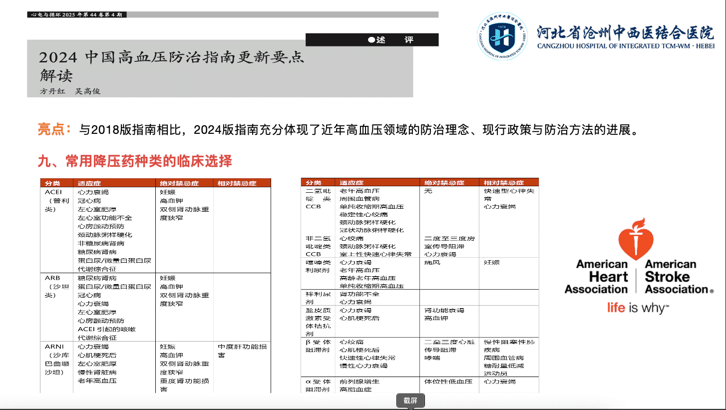 九、常用降压药物种类及临床选择 九、常用降压药物种类及临床选择